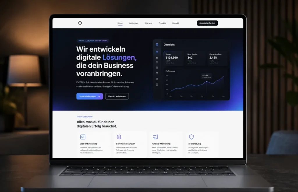 Laptop mit einer geöffneten Unternehmenswebsite